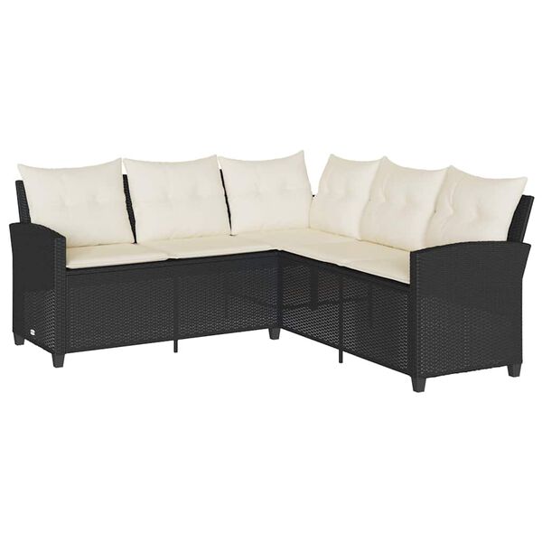 vidaXL L-förmiges Couchsofa mit Kissen Schwarzes Polyrattan