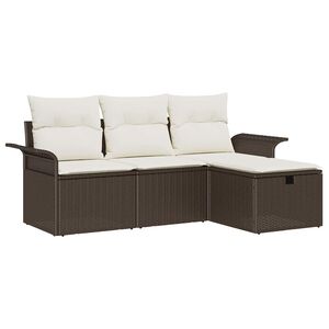 vidaXL Garten-Sofa-Set mit Kissen mit Speicher 4 pcs Braun Poly Rattan