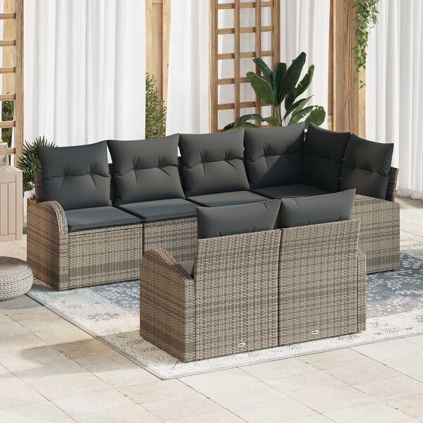 vidaXL Gartensofa-set mit Kissen mit Speicher 7 pcs Grau Poly-Rattan