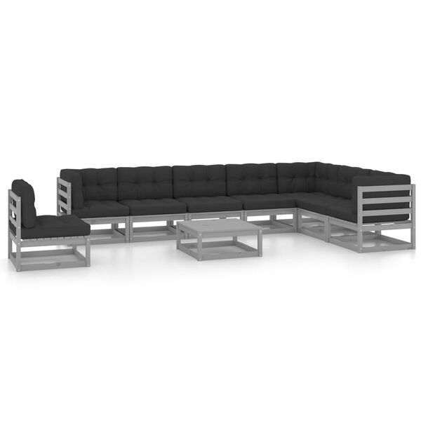 vidaXL 9-tlg. Garten-Lounge-Set mit Kissen Grau Massivholz Kiefer