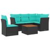 vidaXL 6-tlg. Garten-Sofagarnitur mit Kissen Schwarz Poly Rattan