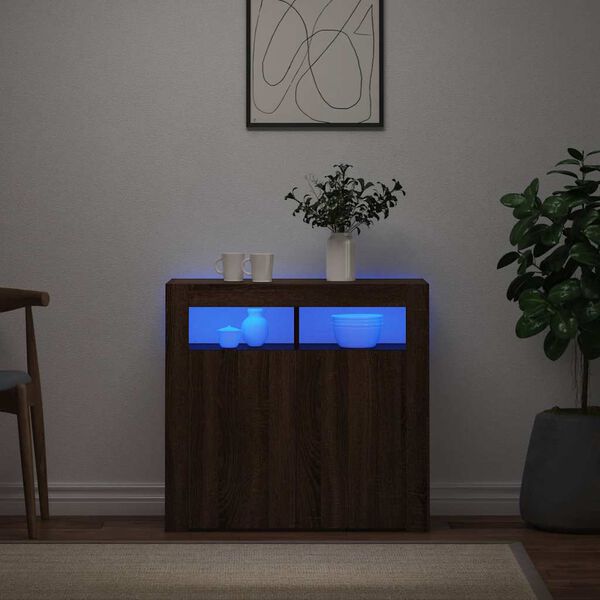 vidaXL Sideboard mit LED-Beleuchtung Braun Eichen-Optik 80x35x75 cm