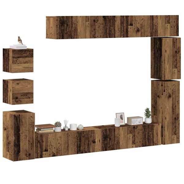 vidaXL 9-tlg. TV-Schrank-Set Wandmontage Altholz-Optik Holzwerkstoff