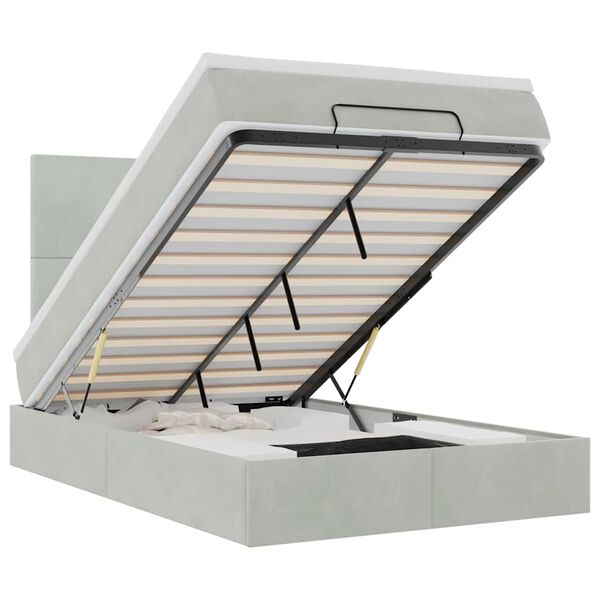 vidaXL Ottoman-Bett mit Matratzen & LEDs Hellgrau 120x190 cm Samt