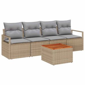vidaXL Gartensofa-set mit Kissen 5 pcs Beige Poly-Rattan