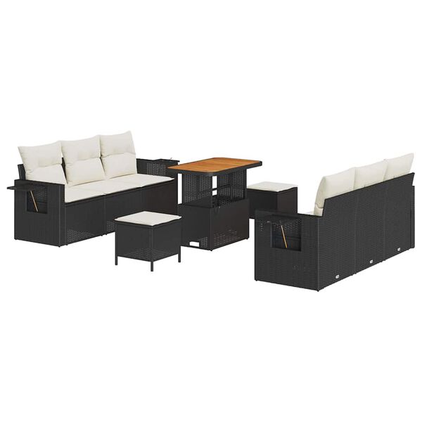vidaXL Gartensofa-set mit Kissen 9 pcs Schwarz Poly-Rattan