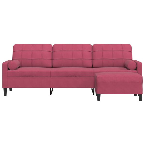 vidaXL 3-Sitzer-Sofa mit Hocker Weinrot 210 cm Samt