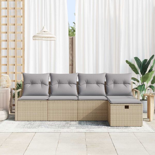 vidaXL Sofa Set mit Kissen 5 pcs Beige und Hellgrau Poly-Rattan