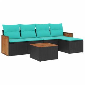 vidaXL 6-teiliges Gartensofa-Set mit Kissen, schwarzes Polyrattan