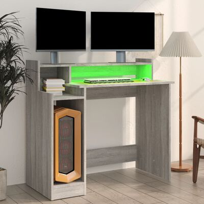 vidaXL Schreibtisch mit LEDs Grau Sonoma 97x45x90 cm Holzwerkstoff