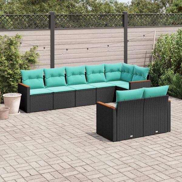vidaXL 8-teiliges Gartensofa-Set mit Kissen, schwarzes Polyrattan