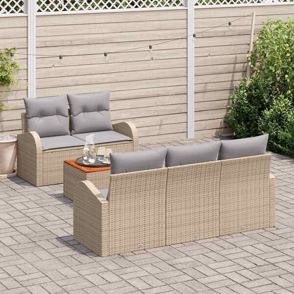 vidaXL Gartensofa-set mit Kissen 6 pcs Beige Poly-Rattan