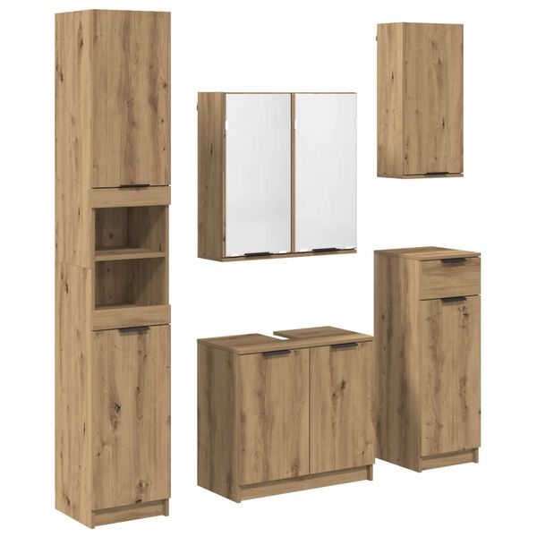 vidaXL Badezimmerm&ouml;bel-Set mit Regal 5 pcs Artisan-Eiche Holzwerkstoff