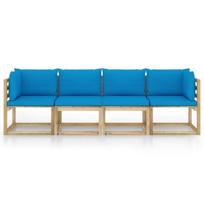 vidaXL Gartensofa 4-Sitzer mit Kissen in Hellblau