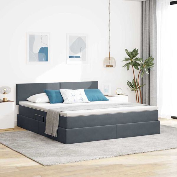 vidaXL Bett mit Stauraum und LED Dunkelgrau 160 x 200 cm Samt