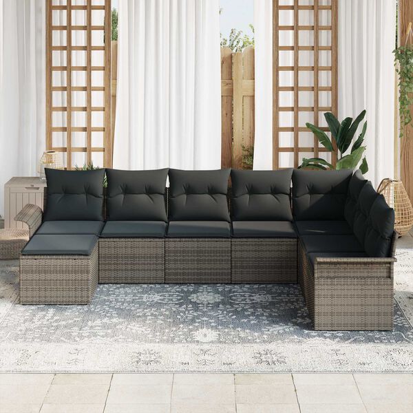vidaXL Gartensofa-set mit Kissen mit Speicher 8 pcs Grau Poly Rattan