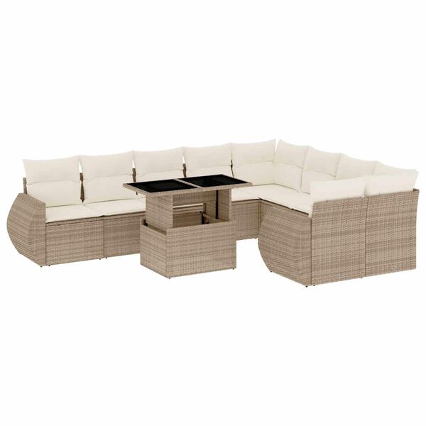 vidaXL 10-tlg. Garten-Sofagarnitur mit Kissen Beige Poly Rattan