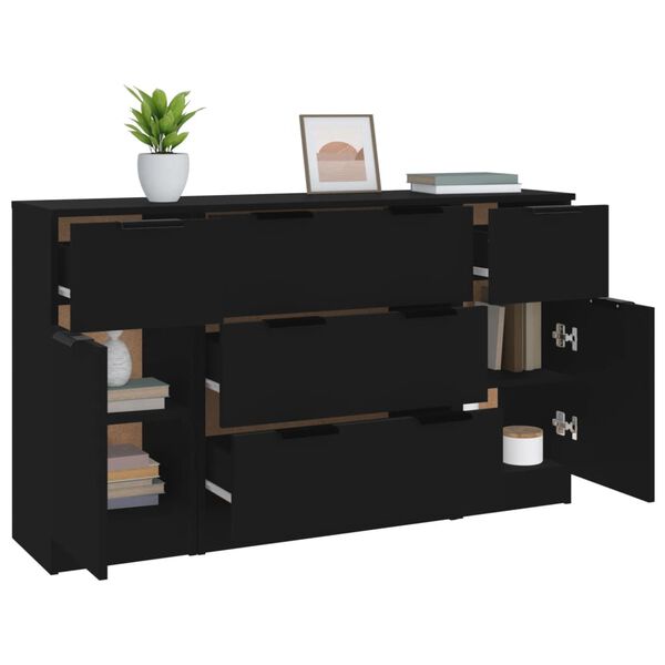 vidaXL 3-tlg. Sideboard-Set Schwarz Holzwerkstoff