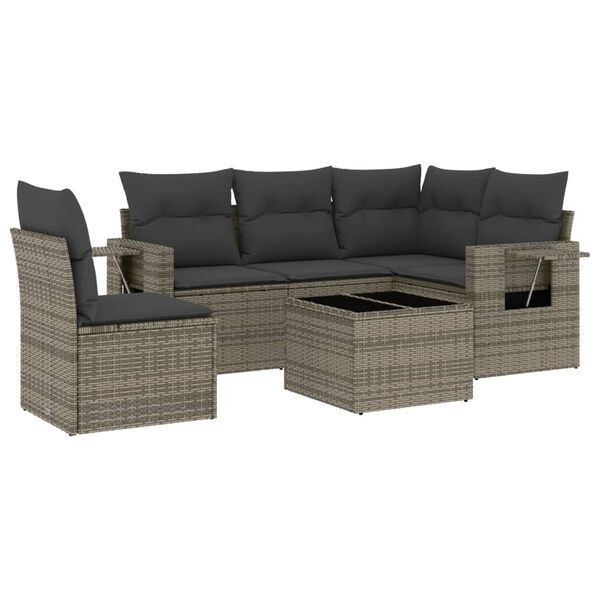 vidaXL 6-tlg. Garten-Sofagarnitur mit Kissen Grau Poly Rattan