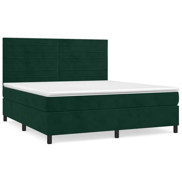 vidaXL Boxspringbett mit Matratze Dunkelgr&uuml;n 180x200 cm Samt