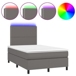 vidaXL Boxspringbett mit Matratze & LED Grau 120x200 cm Kunstleder
