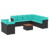 vidaXL 11-tlg. Garten-Sofagarnitur mit Kissen Schwarz Poly Rattan