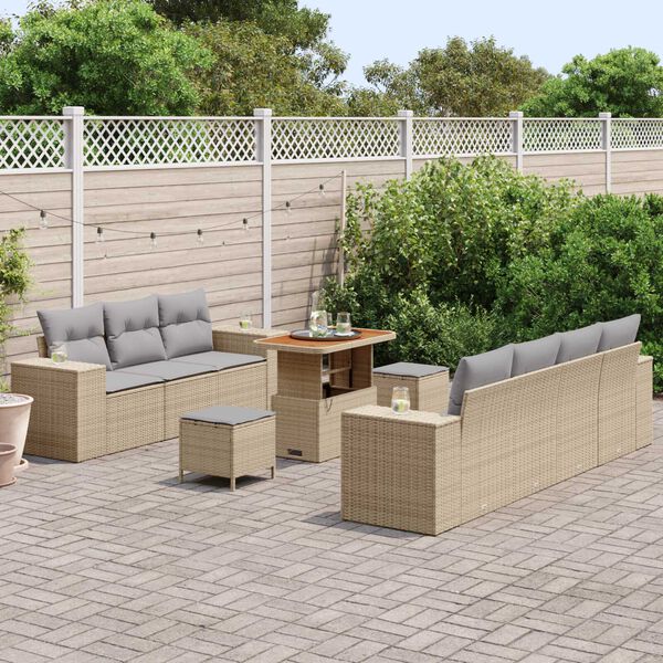 vidaXL Gartensofa-set mit Kissen 10 pcs Beige und Hellgrau Poly Rattan