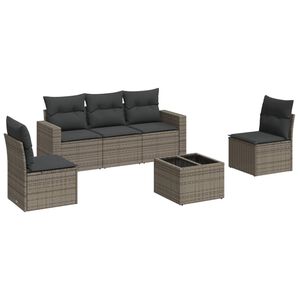 vidaXL 6-tlg. Garten-Sofagarnitur mit Kissen Grau Poly Rattan