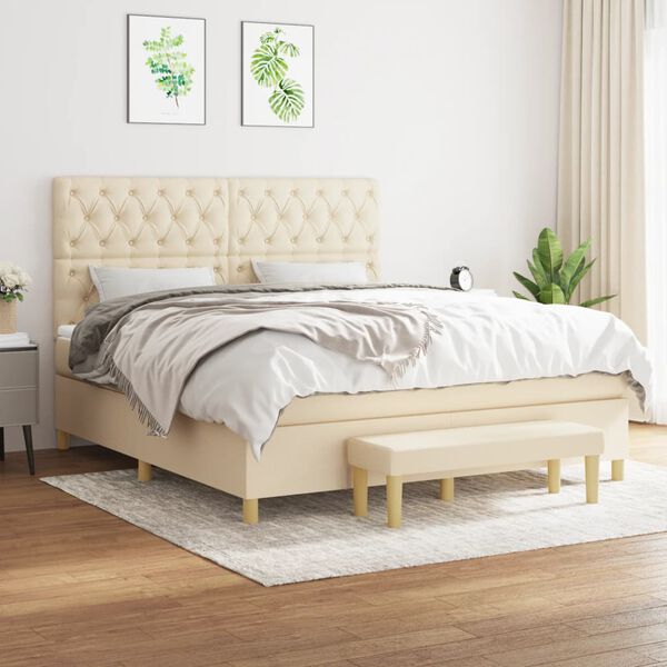 vidaXL Boxspringbett mit Matratze Creme 160x200 cm Stoff