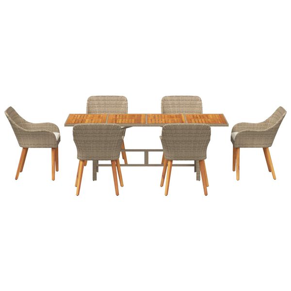 vidaXL Garten Essgruppe mit Kissen 7 pcs Beige Poly-Rattan