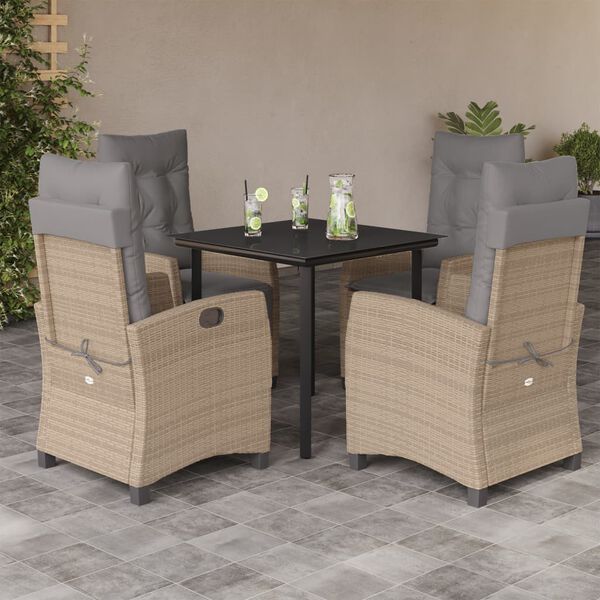 vidaXL 5-tlg. Garten-Essgruppe mit Kissen Beigemischung Poly Rattan