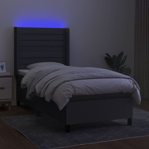 vidaXL Boxspringbett mit Matratze & LED Dunkelgrau 90x200 cm Stoff