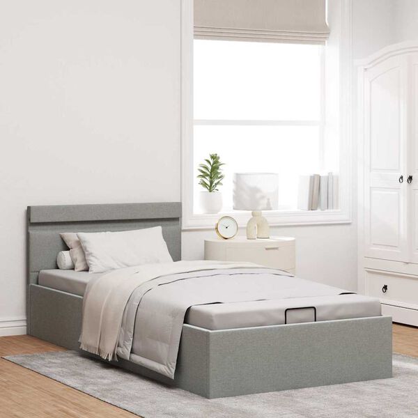 vidaXL Bett mit Bettkasten Hydraulisch LED Hellgrau Stoff 100x200 cm