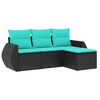 vidaXL 4-teiliges Gartensofa-Set mit Kissen, schwarzes Polyrattan