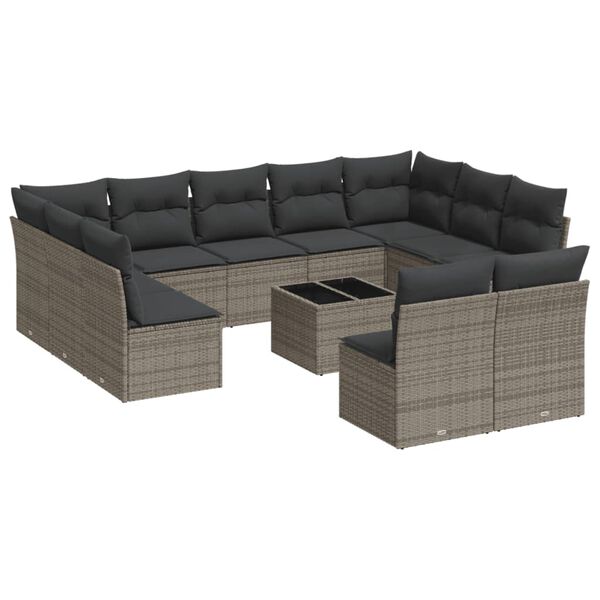 vidaXL 12-tlg. Garten-Sofagarnitur mit Kissen Grau Poly Rattan