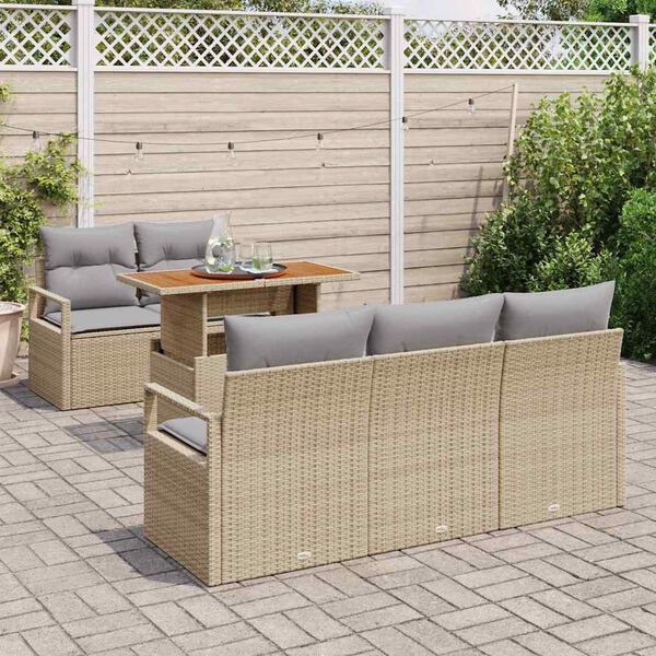 vidaXL Garten-Sofa-Set mit Speicher 6 pcs Beige Poly Rattan