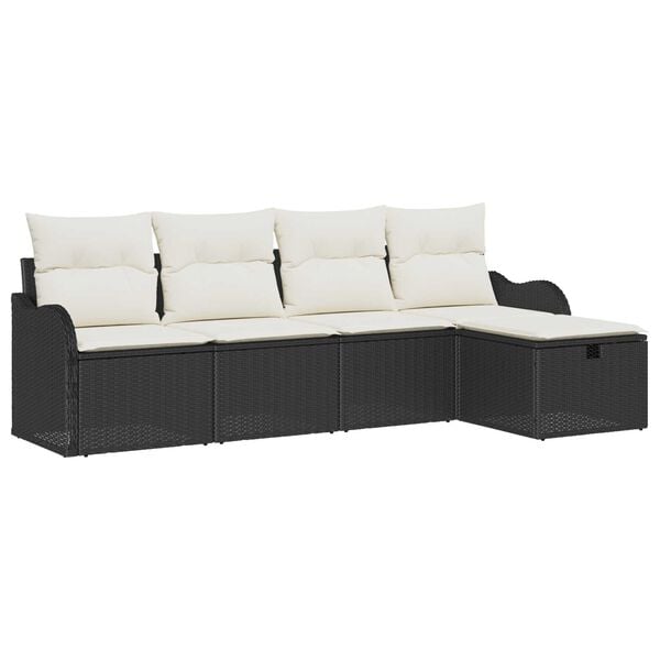 vidaXL Garten-Sofa-Set mit Kissen 5 pcs Schwarz Poly Rattan