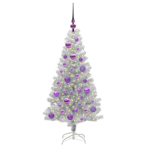 vidaXL Weihnachtsbaum mit 150 LEDs mit St&auml;nder Silber 120 cm PET