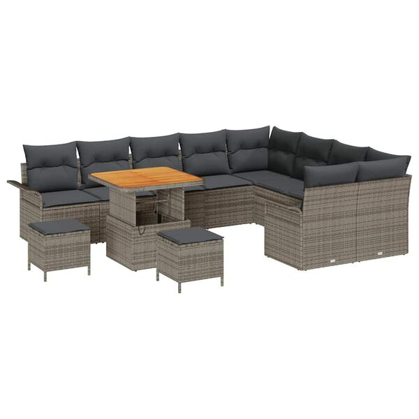vidaXL Garten-Sofa-Set mit Kissen mit Speicher mit Kissen 12 pcs Grau