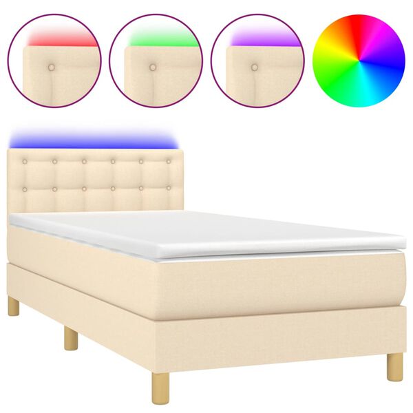 vidaXL Boxspringbett mit Matratze & LED Creme 80x200 cm Stoff