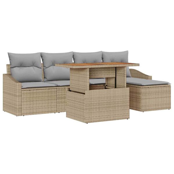 vidaXL Garten-Sofa-Set mit Speicher 6 pcs Beige Poly Rattan