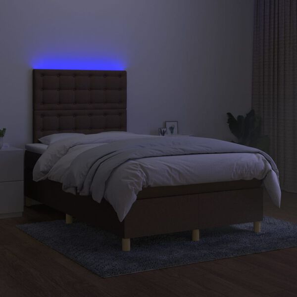 vidaXL Boxspringbett mit Matratze & LED Dunkelbraun 120x200 cm Stoff