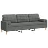 vidaXL Sofa 3-Sitzer mit Zierkissen Dunkelgrau 210 cm Stoff