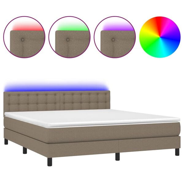 vidaXL Boxspringbett mit Matratze & LED Taupe 160x200 cm Stoff