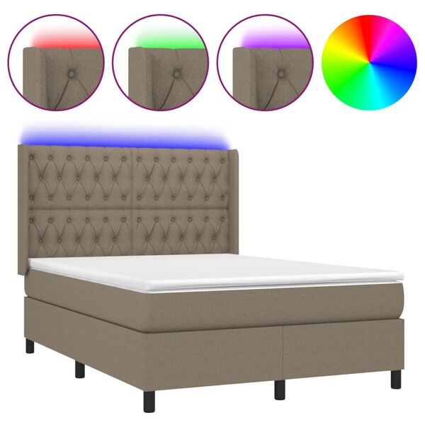 vidaXL Boxspringbett mit Matratze & LED Taupe 140x190 cm Stoff