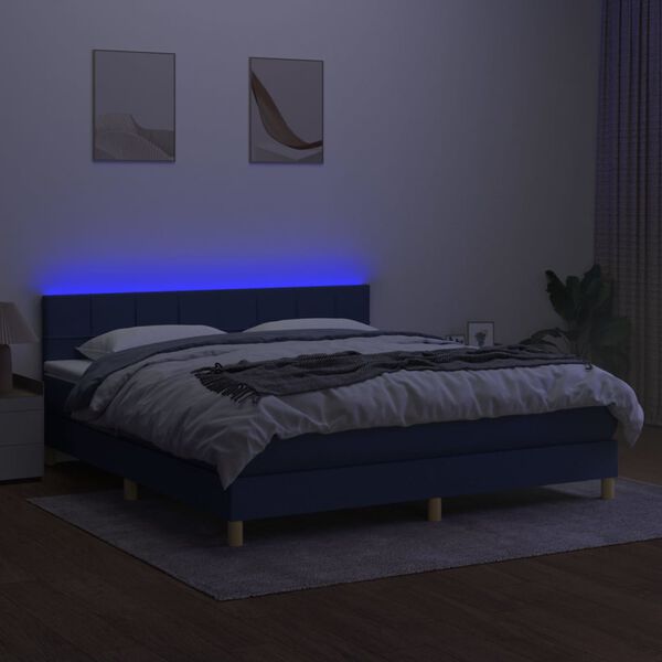 vidaXL Boxspringbett mit Matratze & LED Blau 180x200 cm Stoff
