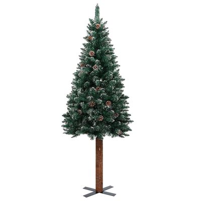 vidaXL Weihnachtsbaum Schlank mit Echtholz und Schnee Grün 180 cm