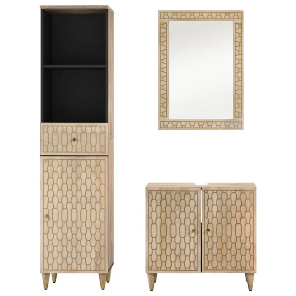 vidaXL 3-tlg. Badm&ouml;bel-Set Massivholz Mango