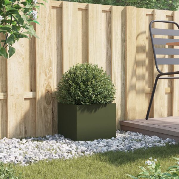 vidaXL Pflanzk&uuml;bel Olivgr&uuml;n 32x30x29 cm Stahl