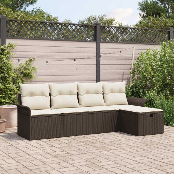 vidaXL Garten-Sofa-Set mit Kissen mit Speicher 5 pcs Braun Poly Rattan